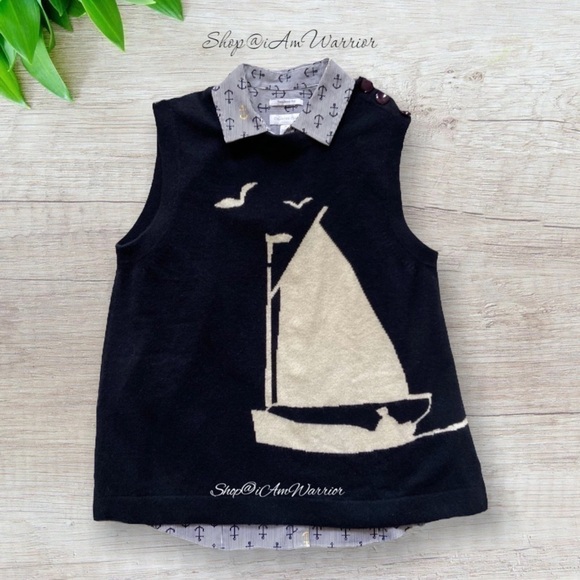 Charter Club pinstripe anchor print collared sleeveless button down top - Picture 4 of 11